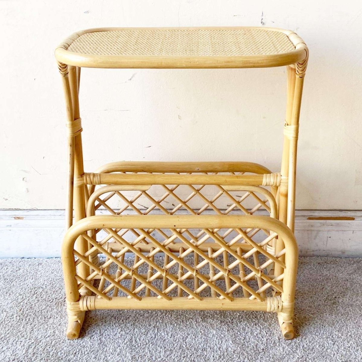 Boho Chic Bamboo Rattan Magazine Rack Side Table - Dolphin & Flamingo