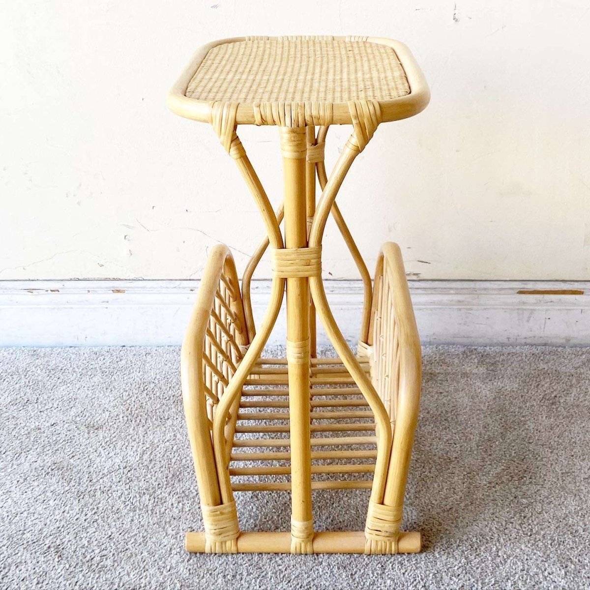 Boho Chic Bamboo Rattan Magazine Rack Side Table - Dolphin & Flamingo