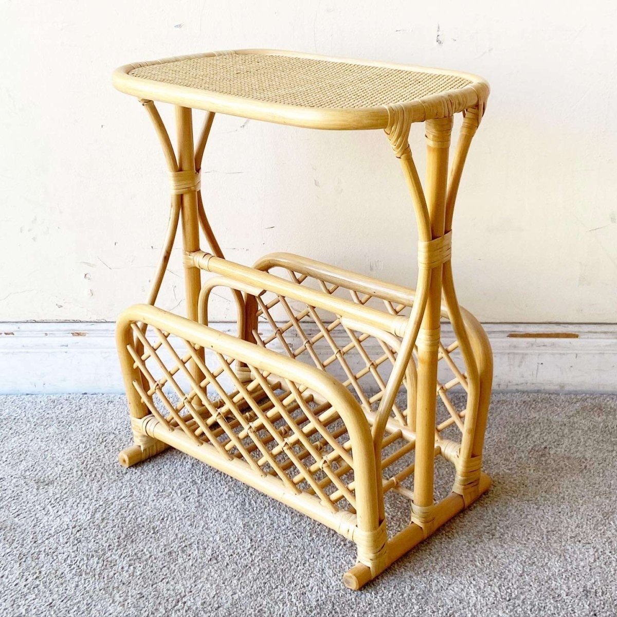 Boho Chic Bamboo Rattan Magazine Rack Side Table - Dolphin & Flamingo