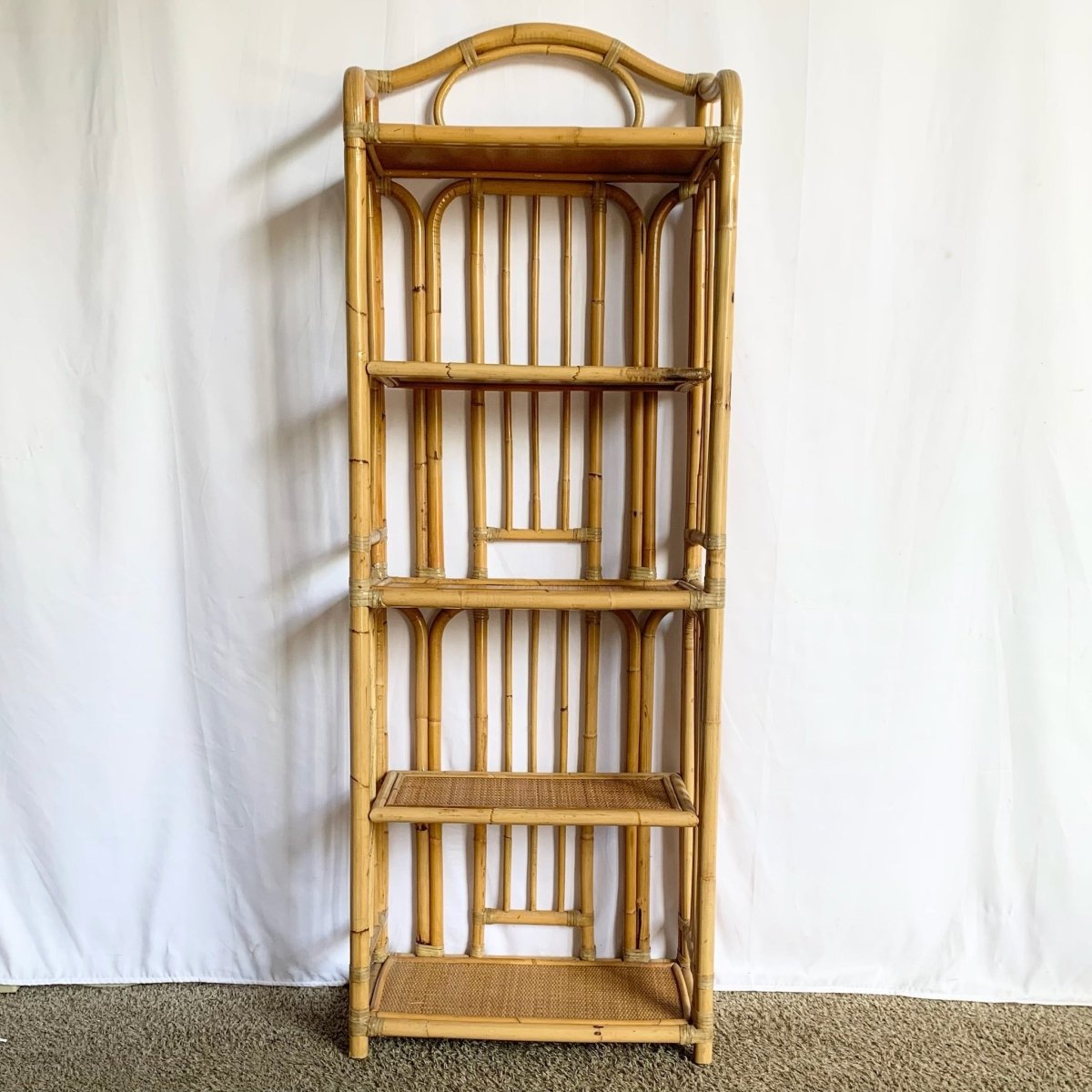 Boho Chic Bamboo Rattan Wicker Etagere - Dolphin & Flamingo
