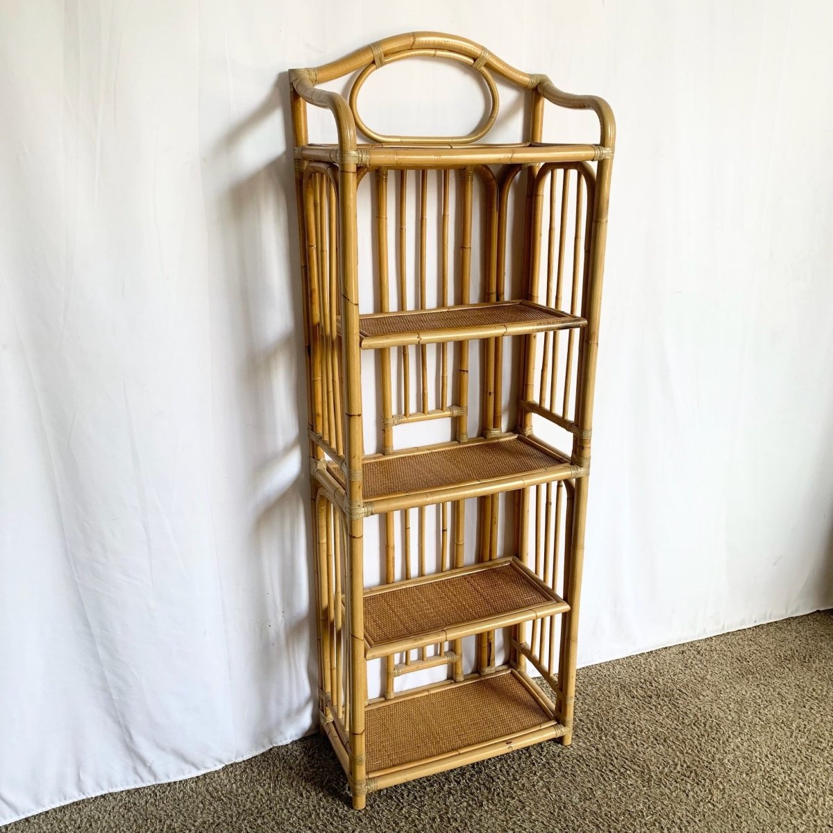 Boho Chic Bamboo Rattan Wicker Etagere - Dolphin & Flamingo