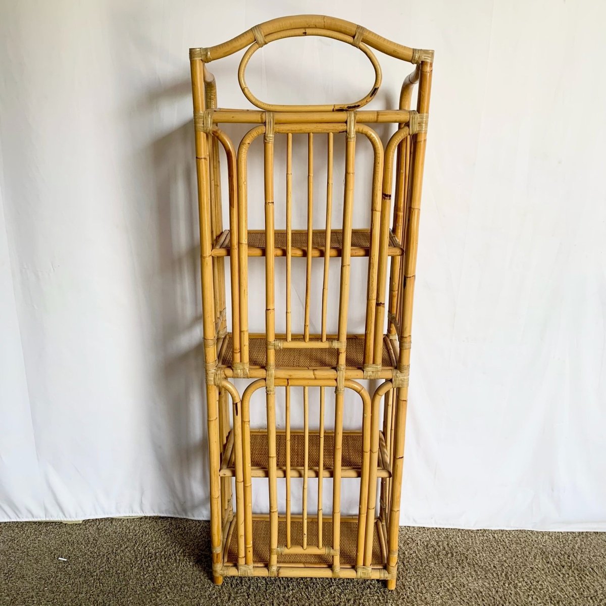 Boho Chic Bamboo Rattan Wicker Etagere - Dolphin & Flamingo