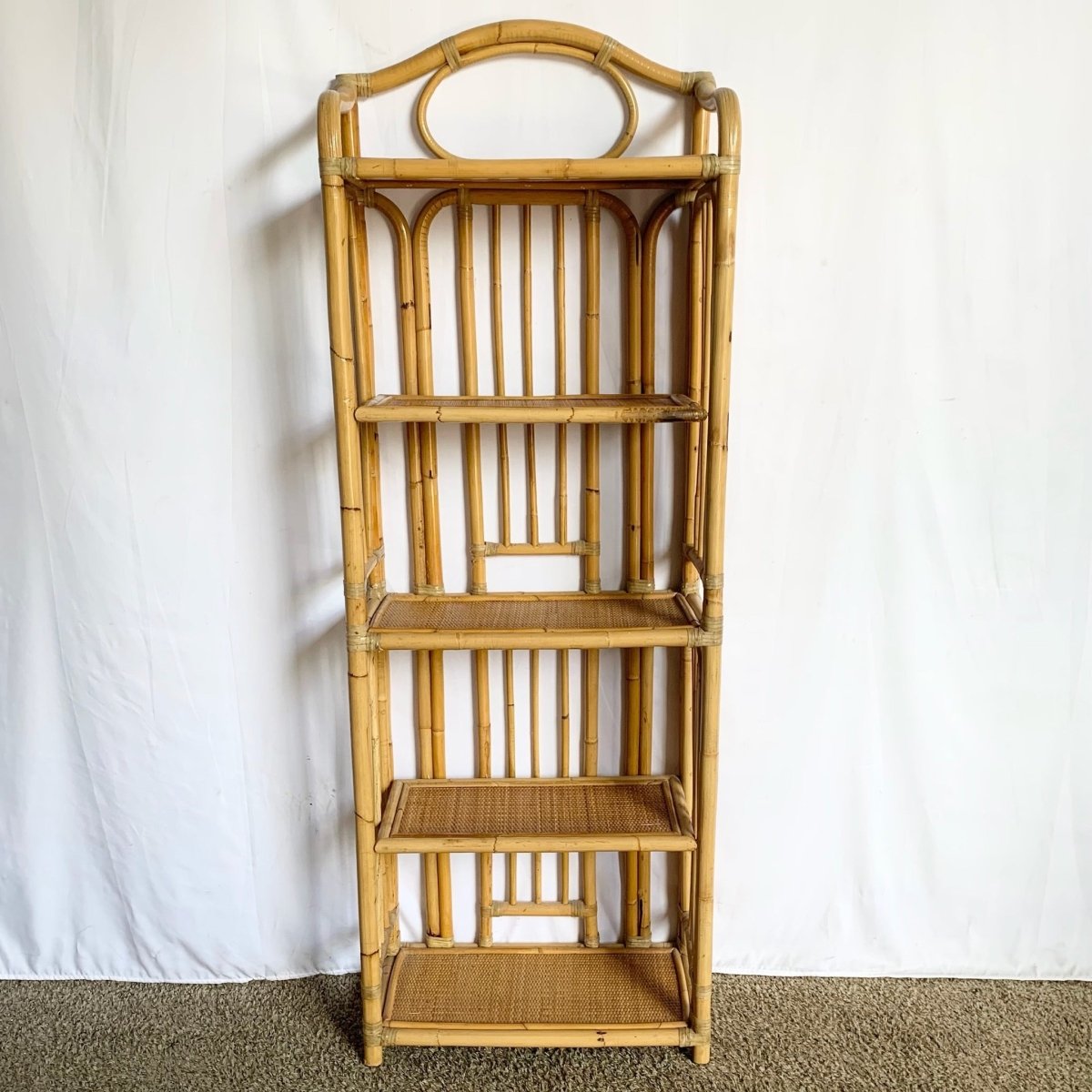 Boho Chic Bamboo Rattan Wicker Etagere - Dolphin & Flamingo