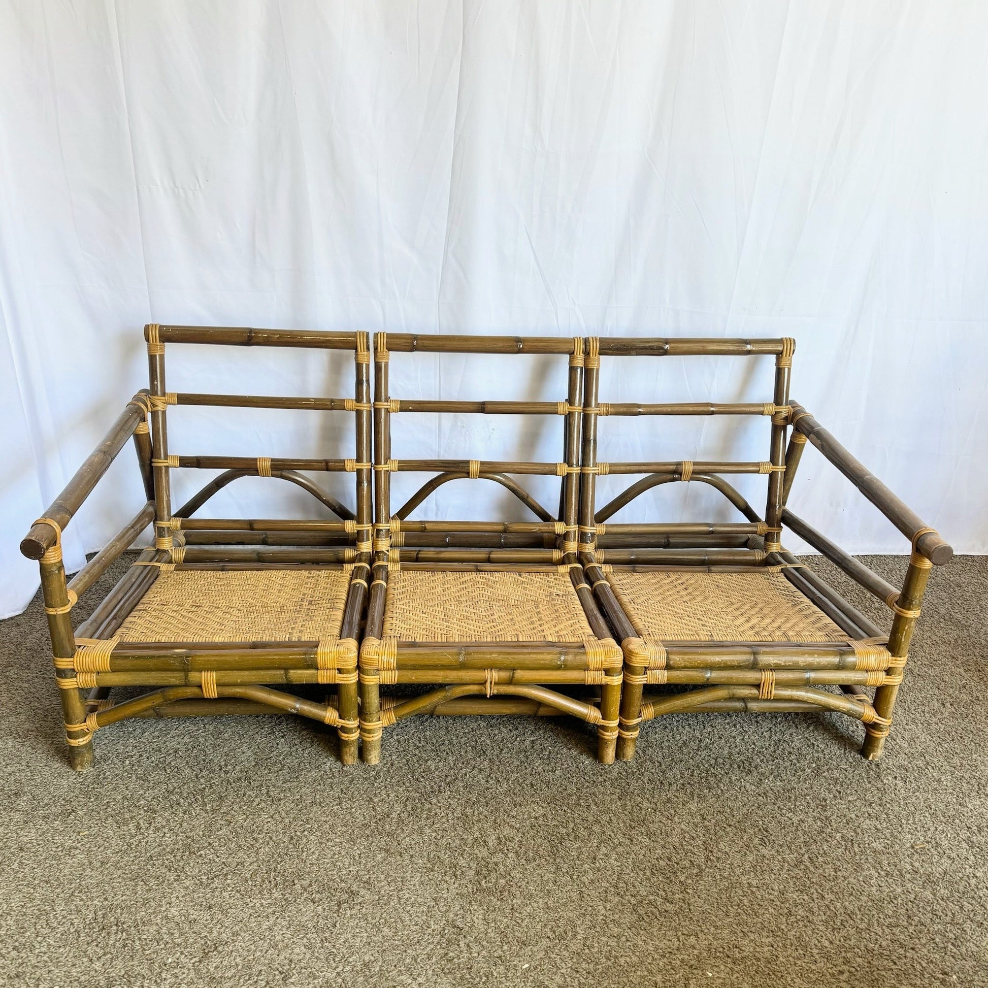 Boho Chic Bamboo Wicker Modular Sofa, Lounge Chair and Side Table Set by Calif - Asia - 5 Pieces - Dolphin & Flamingo