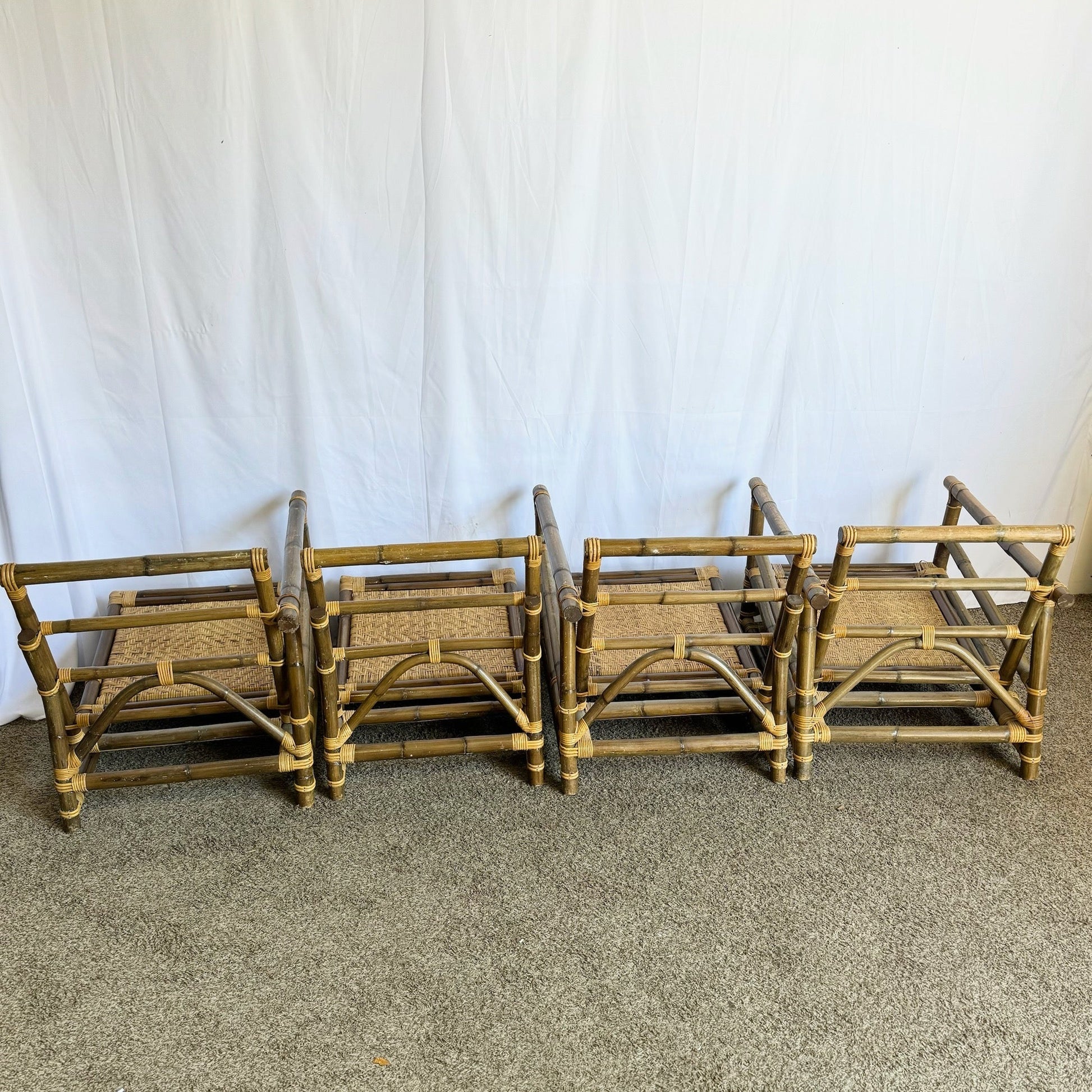 Boho Chic Bamboo Wicker Modular Sofa, Lounge Chair and Side Table Set by Calif - Asia - 5 Pieces - Dolphin & Flamingo
