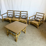 Boho Chic Bamboo Wicker Modular Sofa, Lounge Chair and Side Table Set by Calif - Asia - 5 Pieces - Dolphin & Flamingo