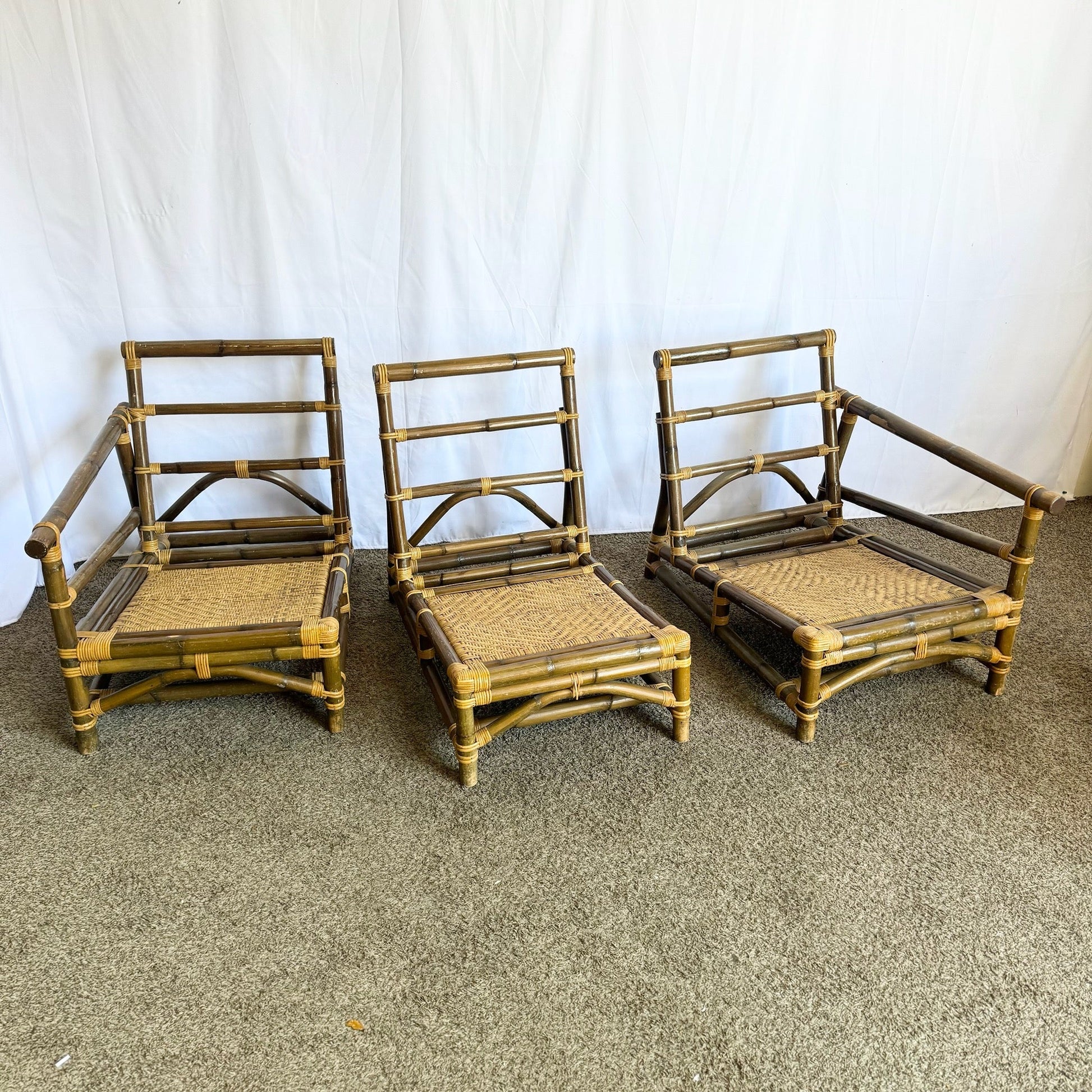 Boho Chic Bamboo Wicker Modular Sofa, Lounge Chair and Side Table Set by Calif - Asia - 5 Pieces - Dolphin & Flamingo