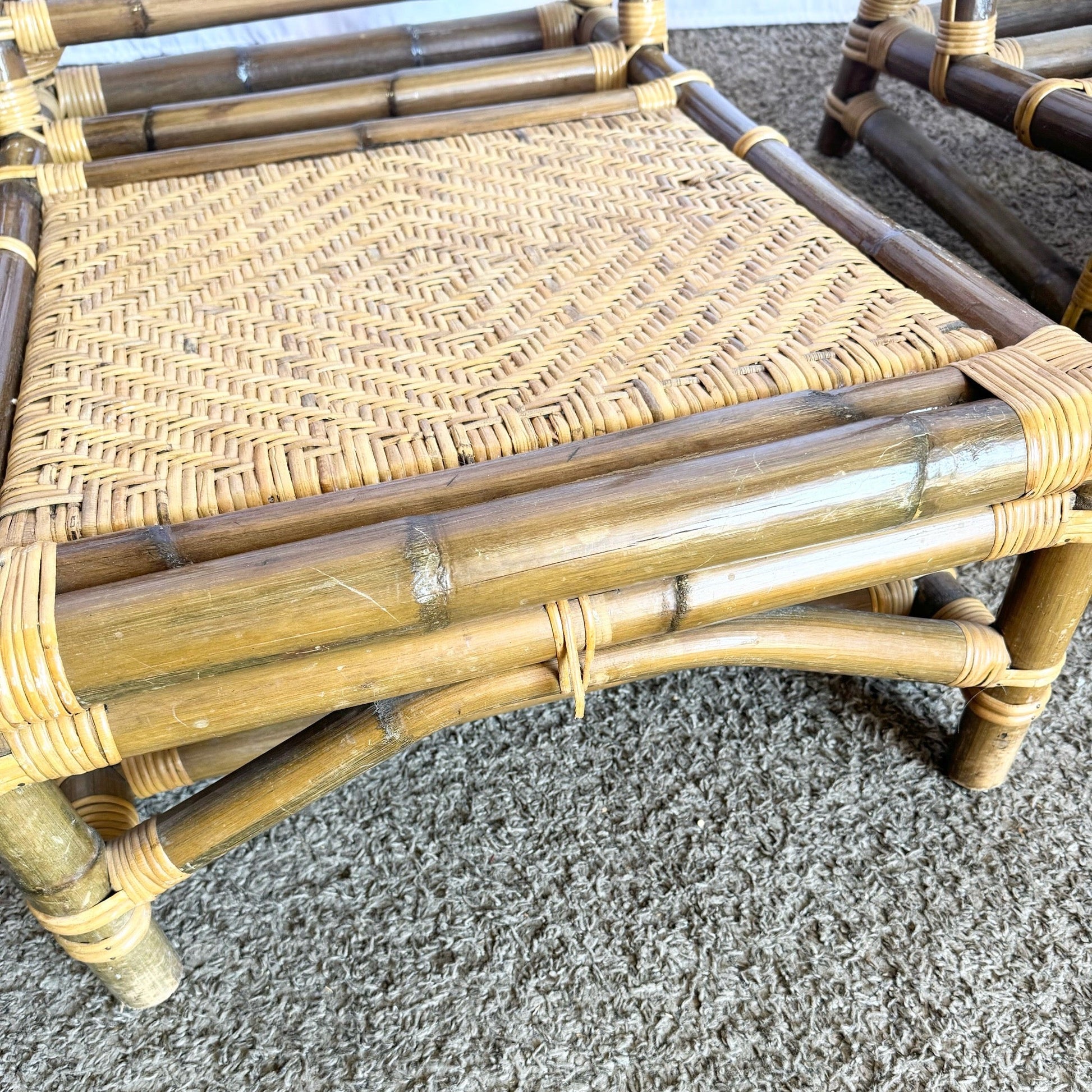 Boho Chic Bamboo Wicker Modular Sofa, Lounge Chair and Side Table Set by Calif - Asia - 5 Pieces - Dolphin & Flamingo