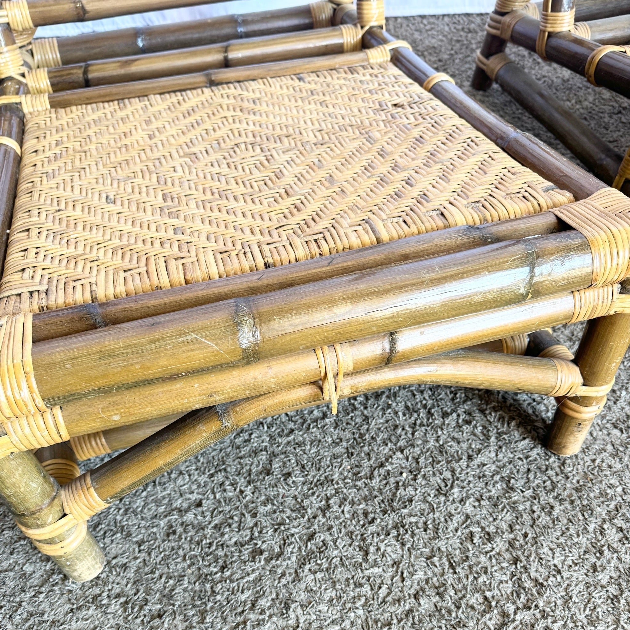 Boho Chic Bamboo Wicker Modular Sofa, Lounge Chair and Side Table Set by Calif - Asia - 5 Pieces - Dolphin & Flamingo