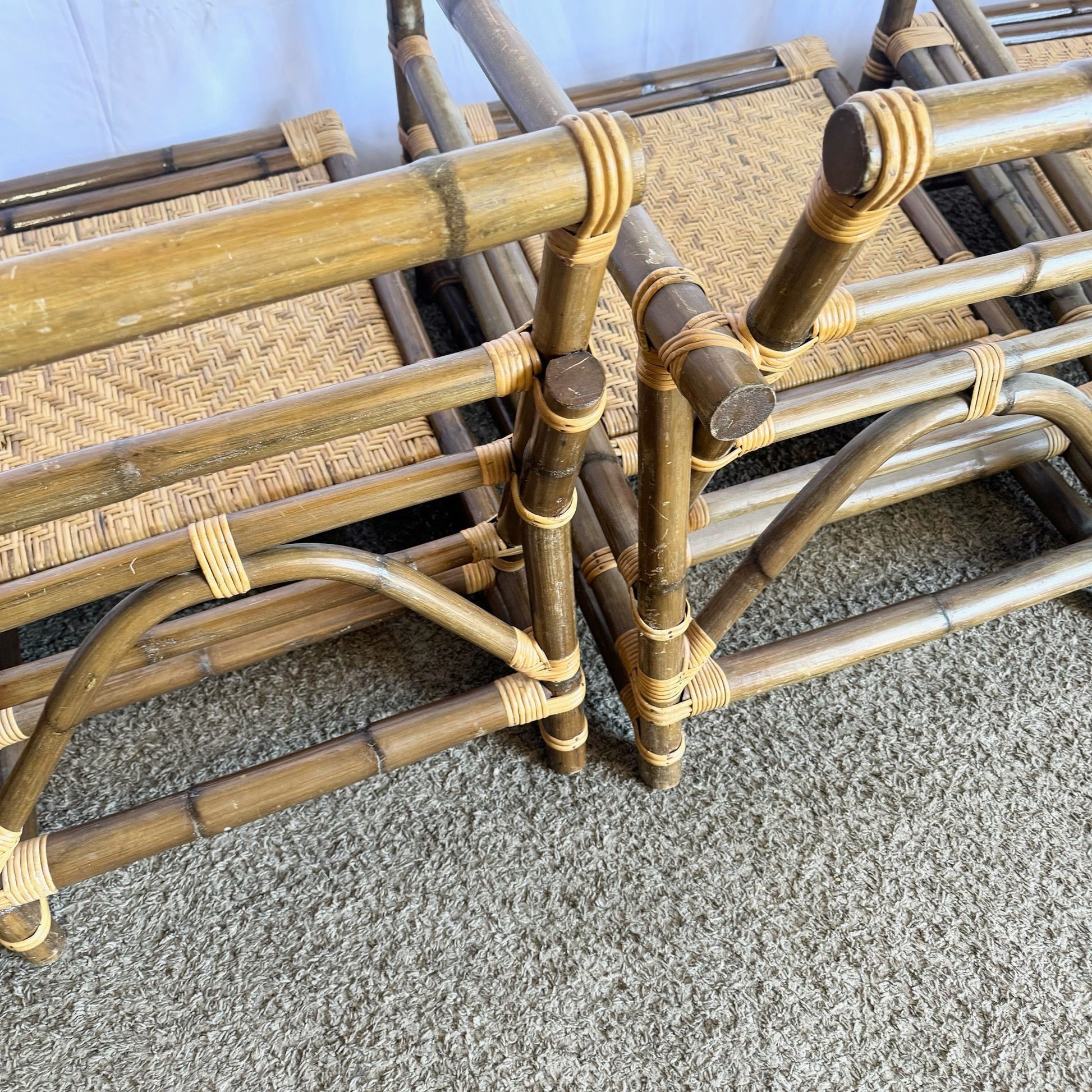 Boho Chic Bamboo Wicker Modular Sofa, Lounge Chair and Side Table Set by Calif - Asia - 5 Pieces - Dolphin & Flamingo