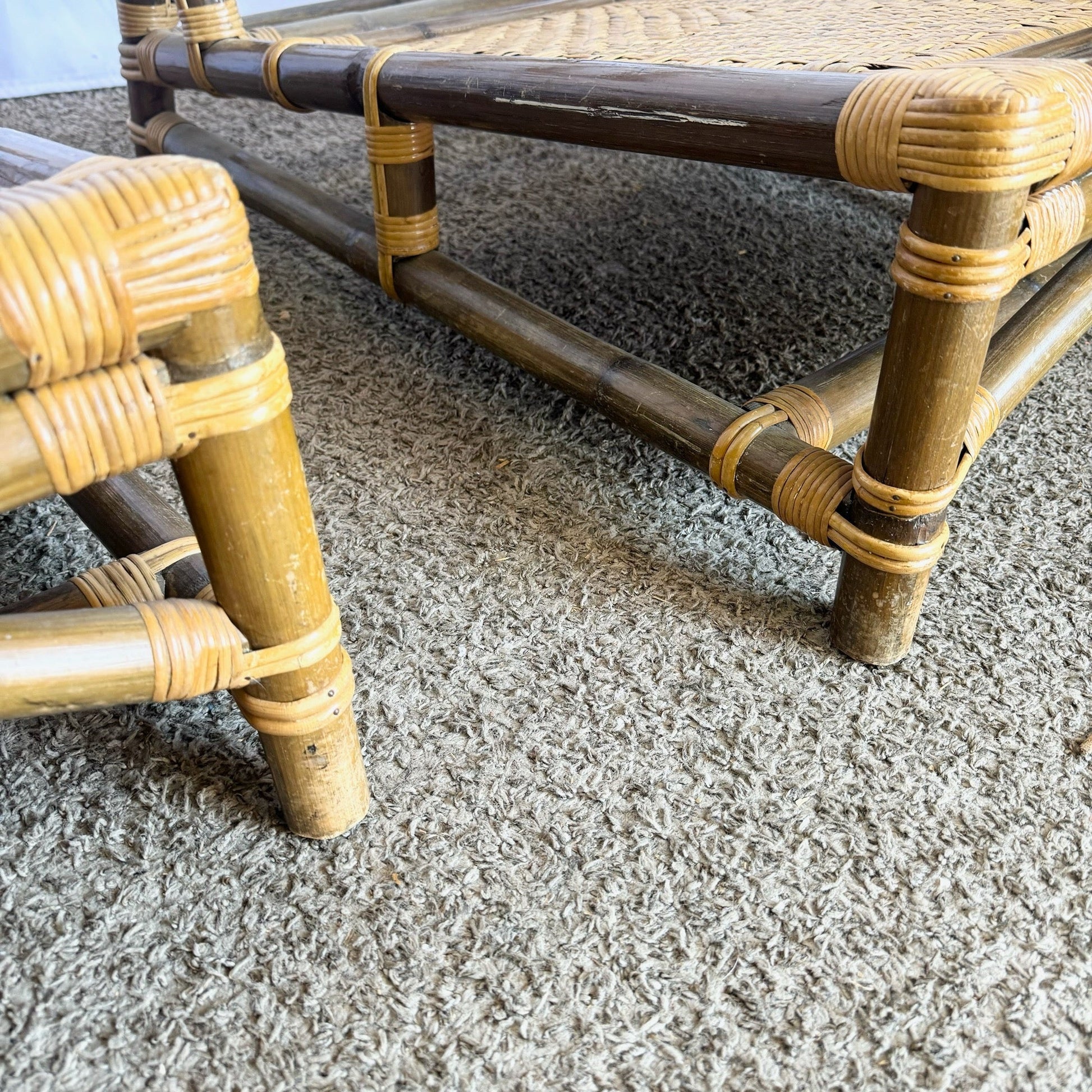 Boho Chic Bamboo Wicker Modular Sofa, Lounge Chair and Side Table Set by Calif - Asia - 5 Pieces - Dolphin & Flamingo