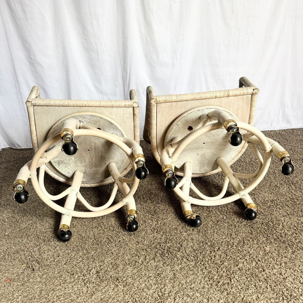 Boho Chic Beige Buri Rattan Swivel Dining Chairs - Set of 4 - Dolphin & Flamingo