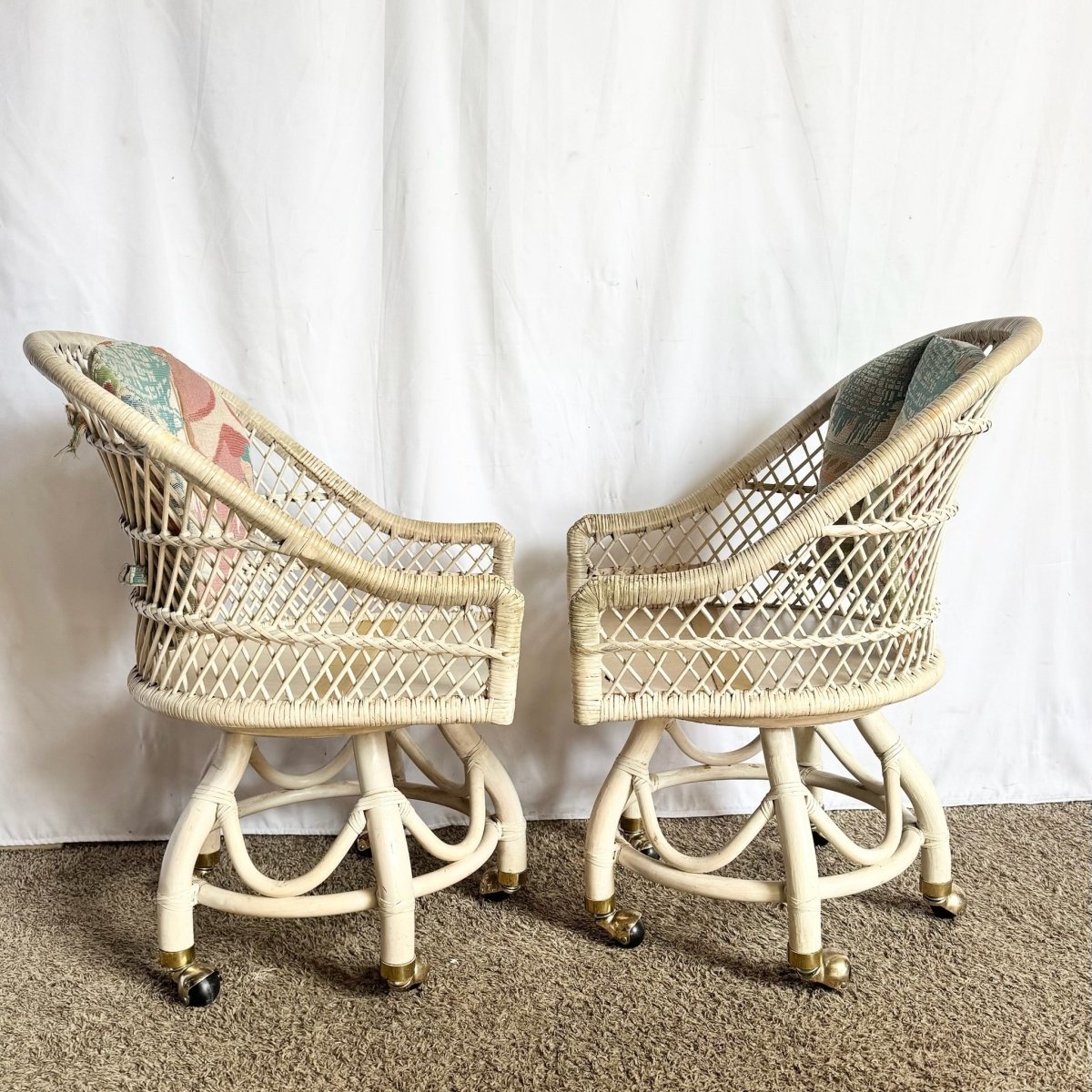 Boho Chic Beige Buri Rattan Swivel Dining Chairs - Set of 4 - Dolphin & Flamingo