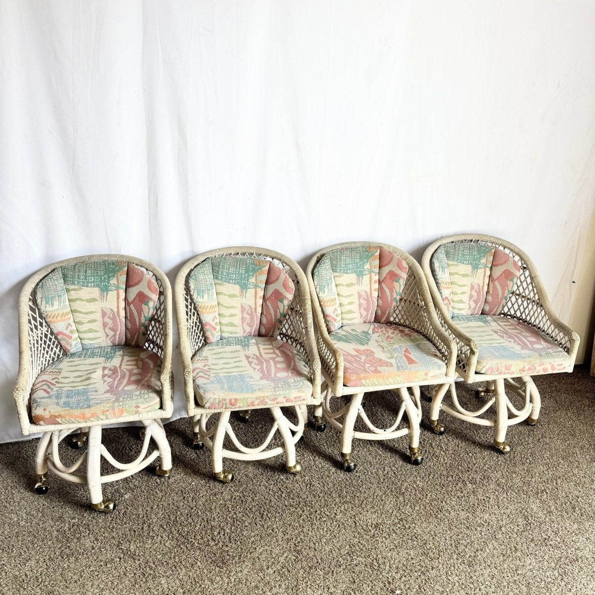 Boho Chic Beige Buri Rattan Swivel Dining Chairs - Set of 4 - Dolphin & Flamingo