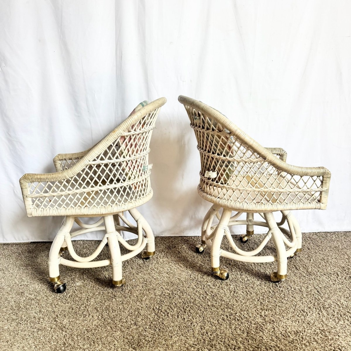 Boho Chic Beige Buri Rattan Swivel Dining Chairs - Set of 4 - Dolphin & Flamingo