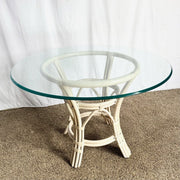 Boho Chic Beige Rattan Circular Glass Top Dining Table - Dolphin & Flamingo