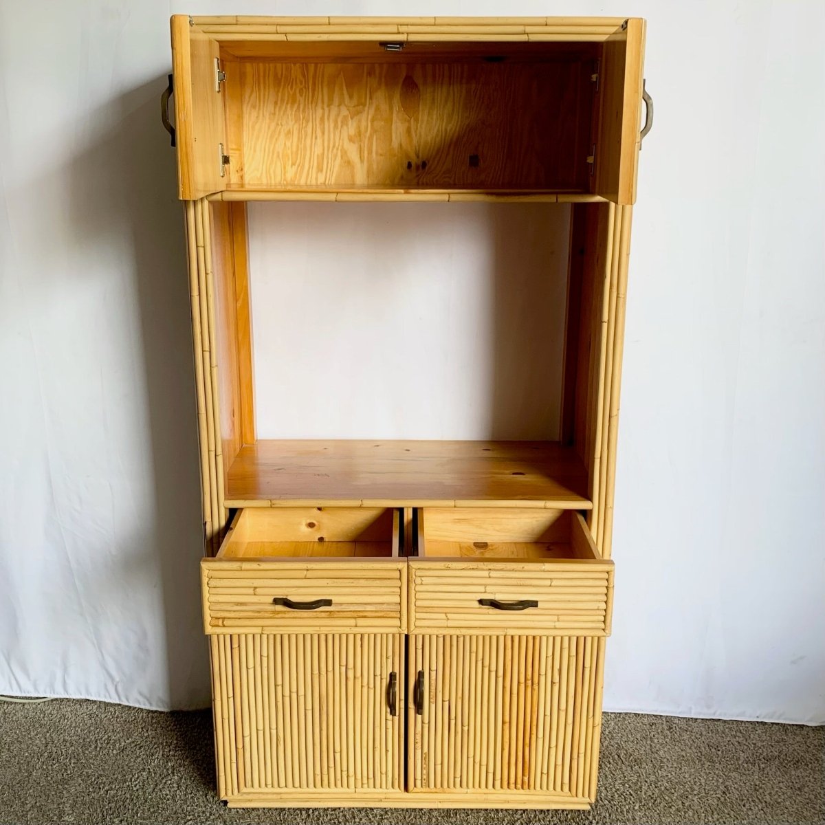Boho Chic Coastal Bamboo and Wood Etagere/Cabinet - Dolphin & Flamingo