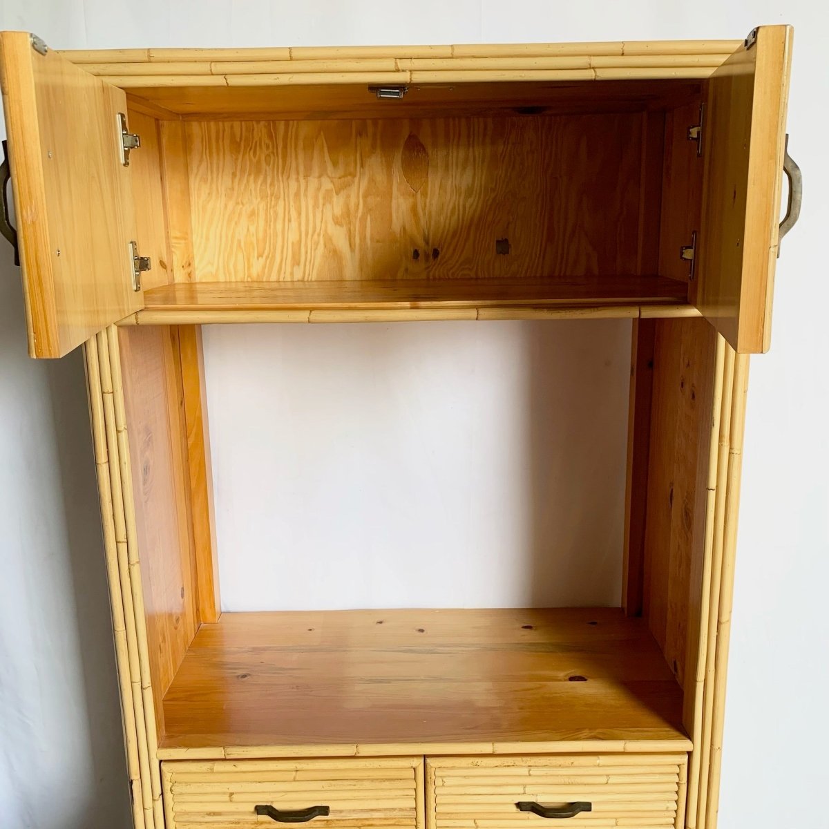 Boho Chic Coastal Bamboo and Wood Etagere/Cabinet - Dolphin & Flamingo