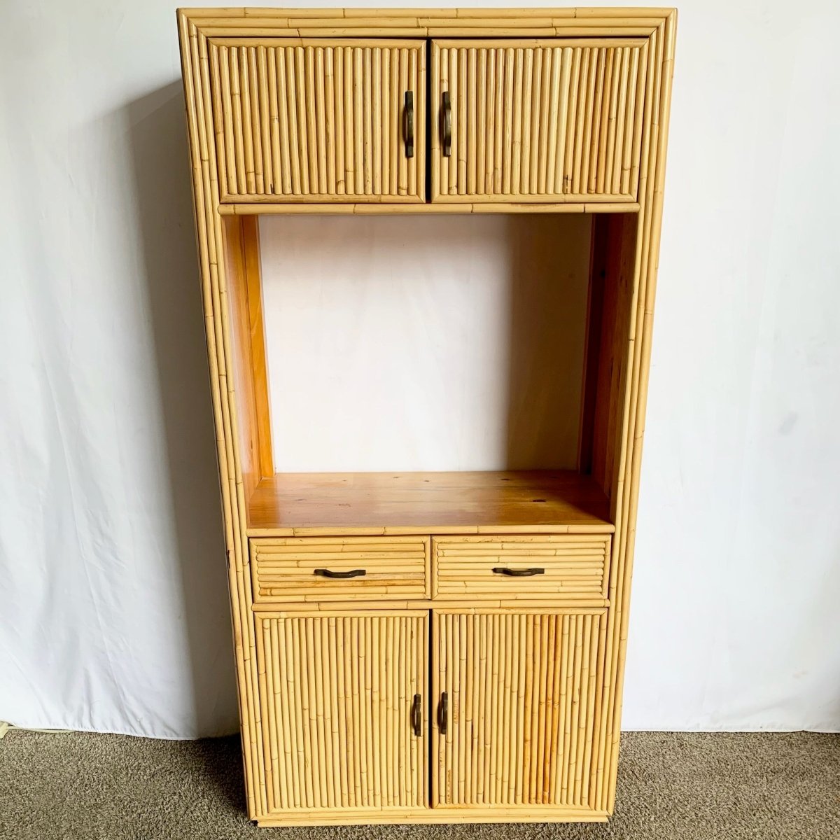 Boho Chic Coastal Bamboo and Wood Etagere/Cabinet - Dolphin & Flamingo