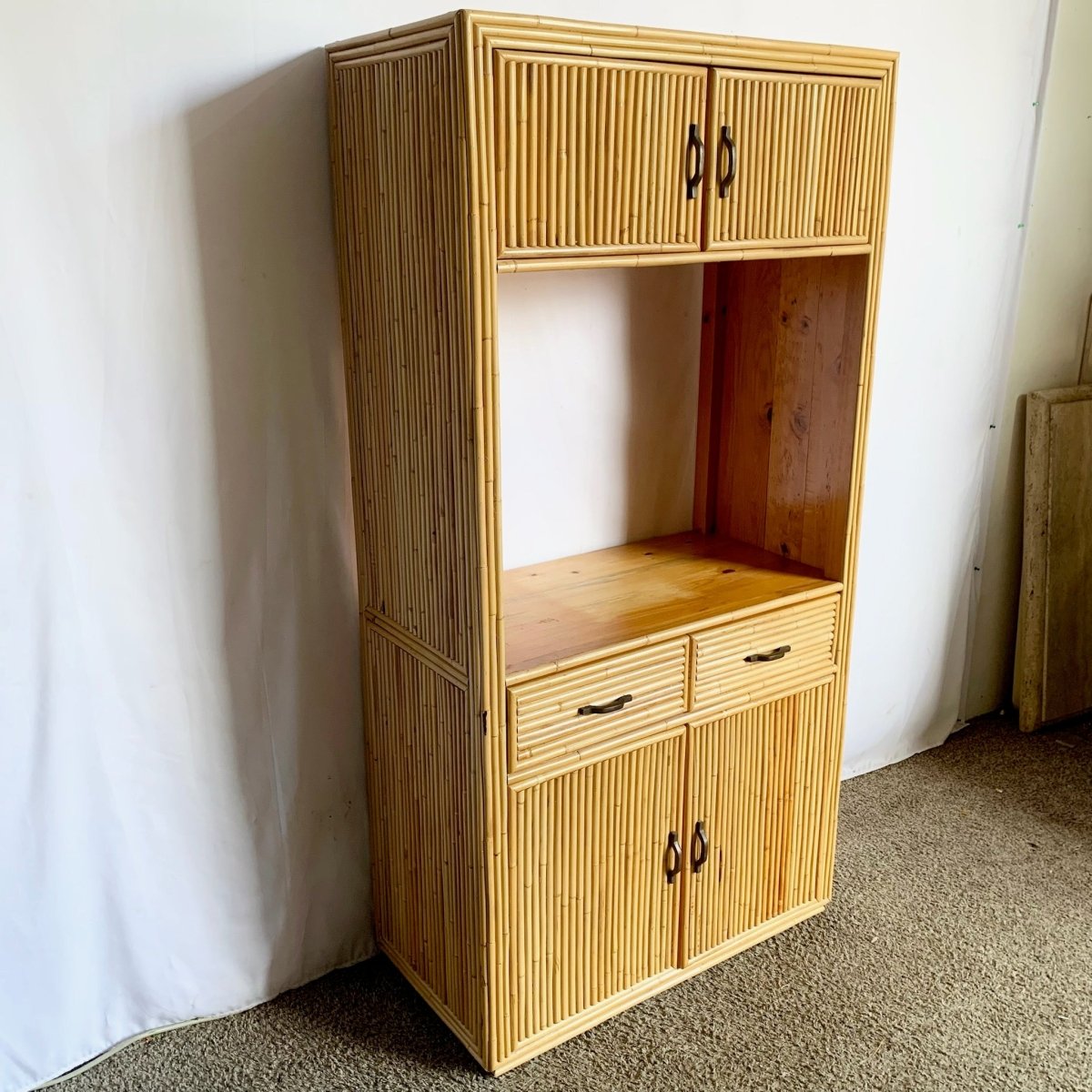 Boho Chic Coastal Bamboo and Wood Etagere/Cabinet - Dolphin & Flamingo