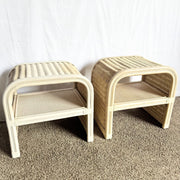 Boho Chic Coastal Rattan Wicker Waterfall Side Tables/Nightstands - A Pair - Dolphin & Flamingo