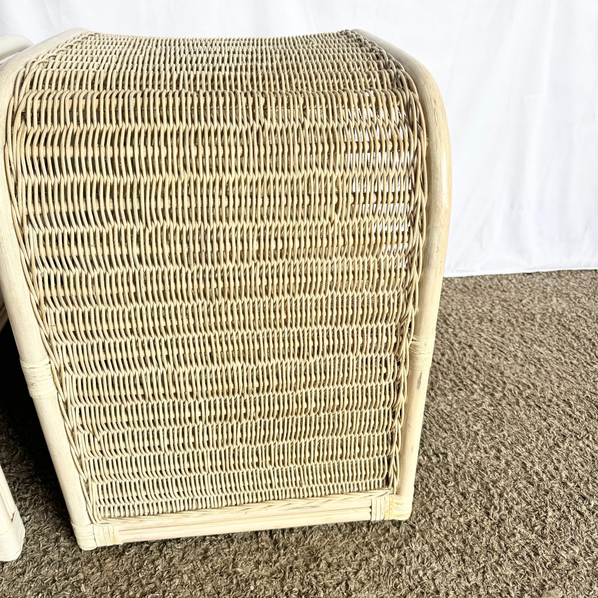 Boho Chic Coastal Rattan Wicker Waterfall Side Tables/Nightstands - A Pair - Dolphin & Flamingo