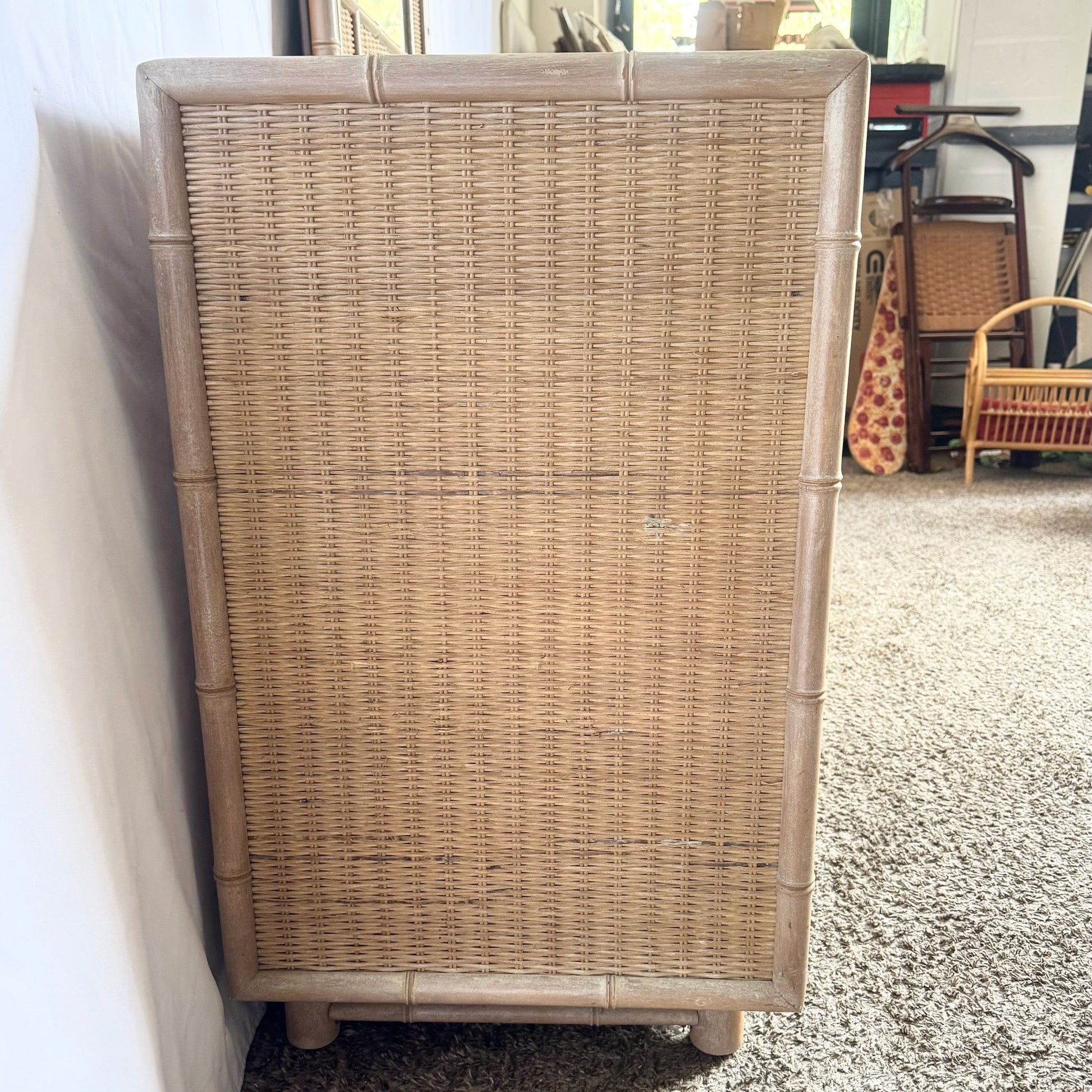 Boho Chic Coastal Wicker Faux Bamboo Dresser With Mirror - Dolphin & Flamingo