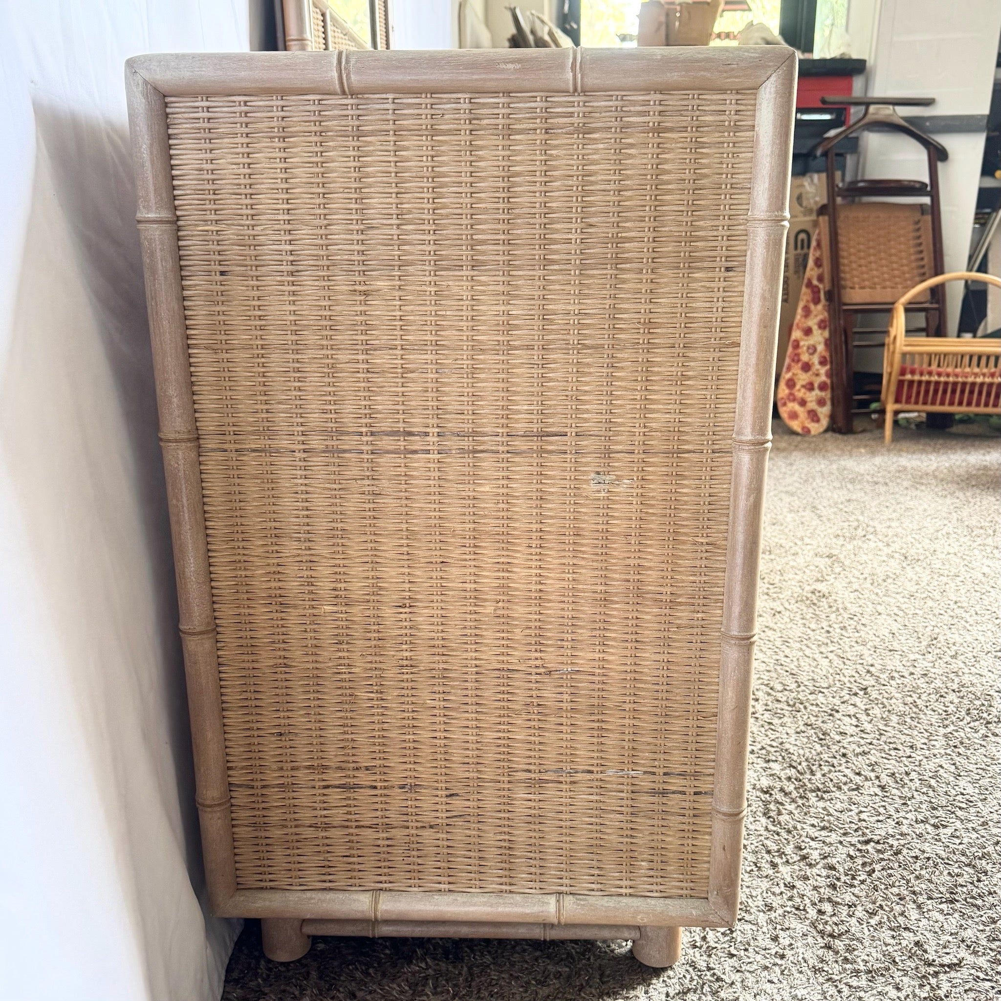 Boho Chic Coastal Wicker Faux Bamboo Dresser With Mirror - Dolphin & Flamingo
