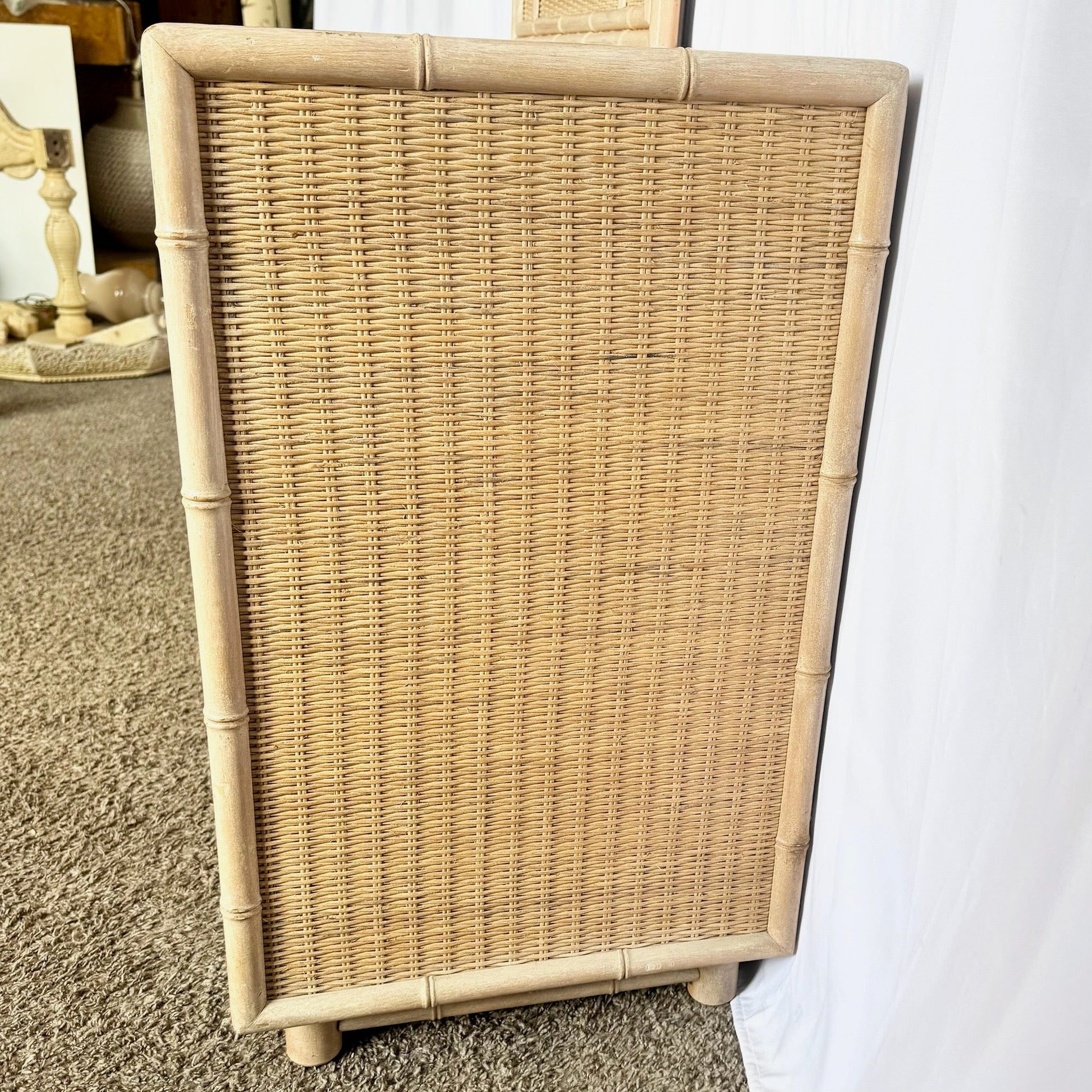 Boho Chic Coastal Wicker Faux Bamboo Dresser With Mirror - Dolphin & Flamingo