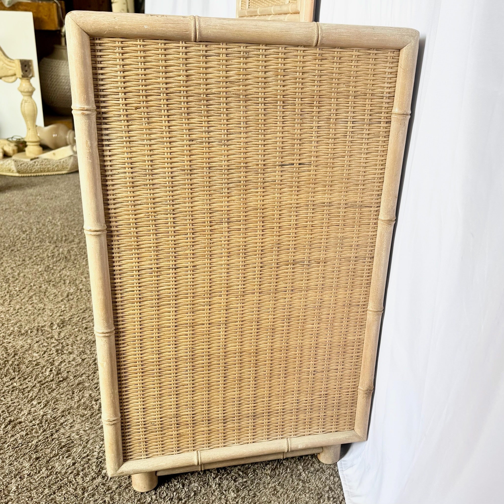 Boho Chic Coastal Wicker Faux Bamboo Dresser With Mirror - Dolphin & Flamingo