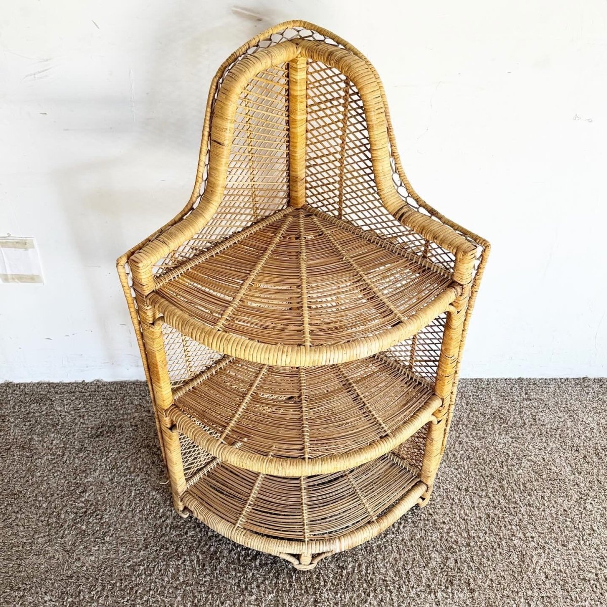 Boho Chic Demi Lune Rattan Corner Shelf/Etagere - Dolphin & Flamingo