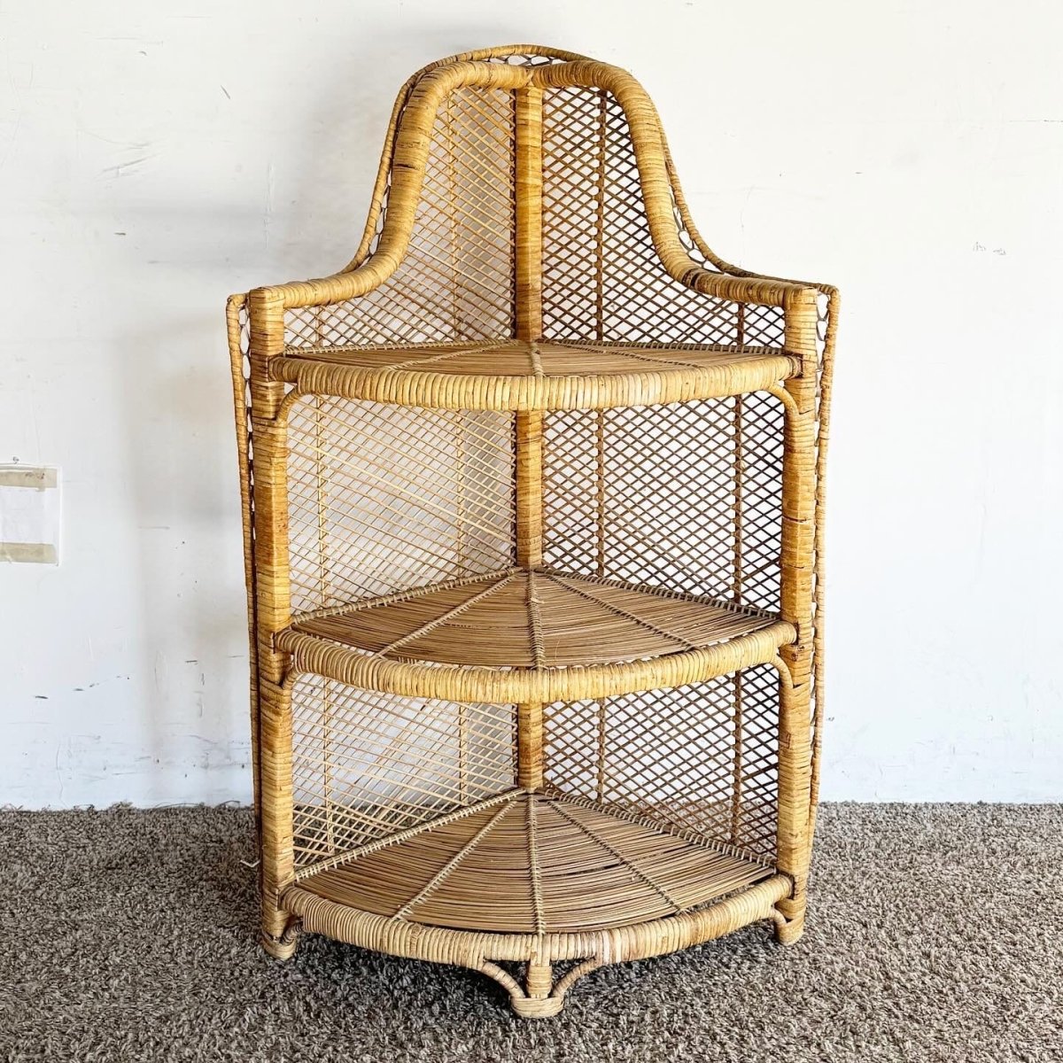 Boho Chic Demi Lune Rattan Corner Shelf/Etagere - Dolphin & Flamingo