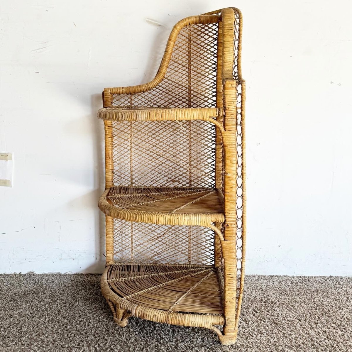 Boho Chic Demi Lune Rattan Corner Shelf/Etagere - Dolphin & Flamingo