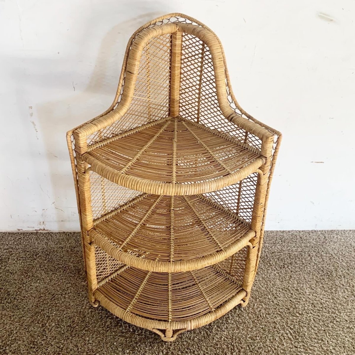 Boho Chic Demi Lune Rattan Corner Shelf/Etagere - Dolphin & Flamingo