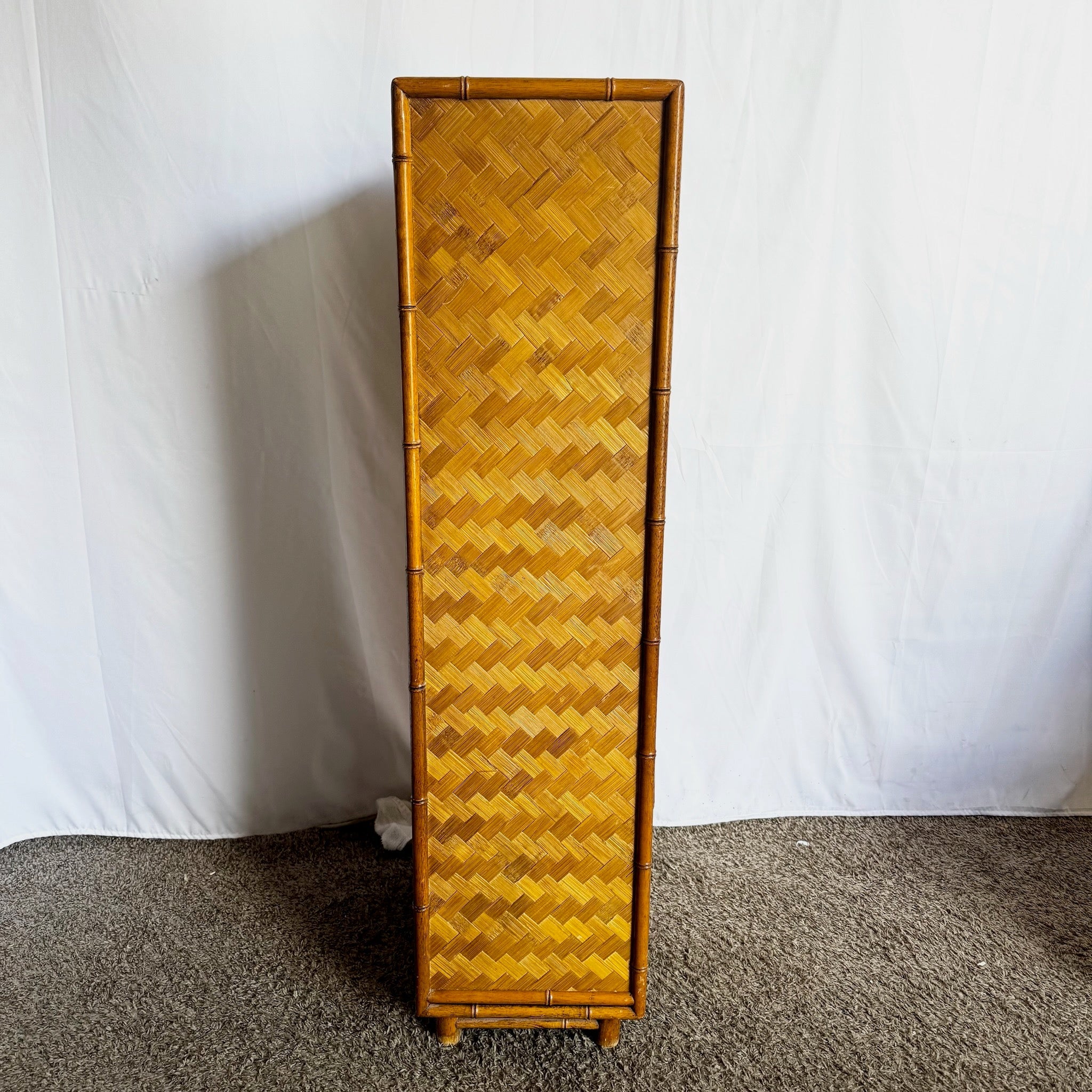 Boho Chic Faux Bamboo and Herringbone Wicker Highboy/Lingerie Armoire - Dolphin & Flamingo