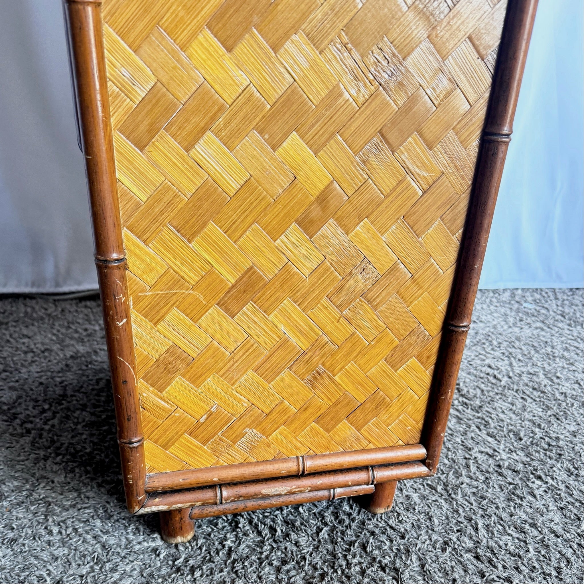 Boho Chic Faux Bamboo and Herringbone Wicker Highboy/Lingerie Armoire - Dolphin & Flamingo