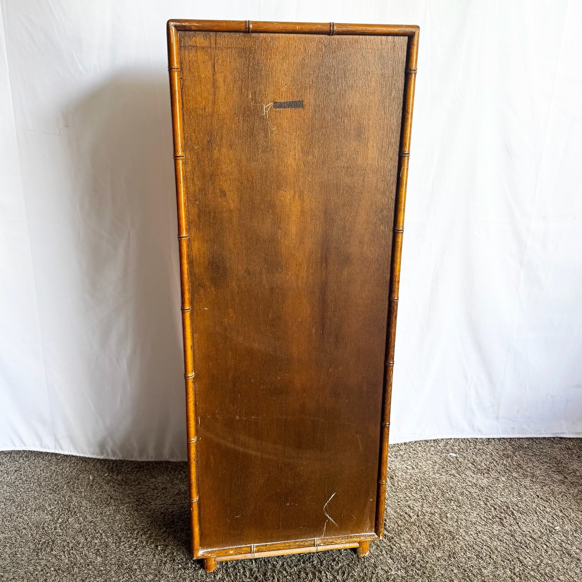 Boho Chic Faux Bamboo and Herringbone Wicker Highboy/Lingerie Armoire - Dolphin & Flamingo