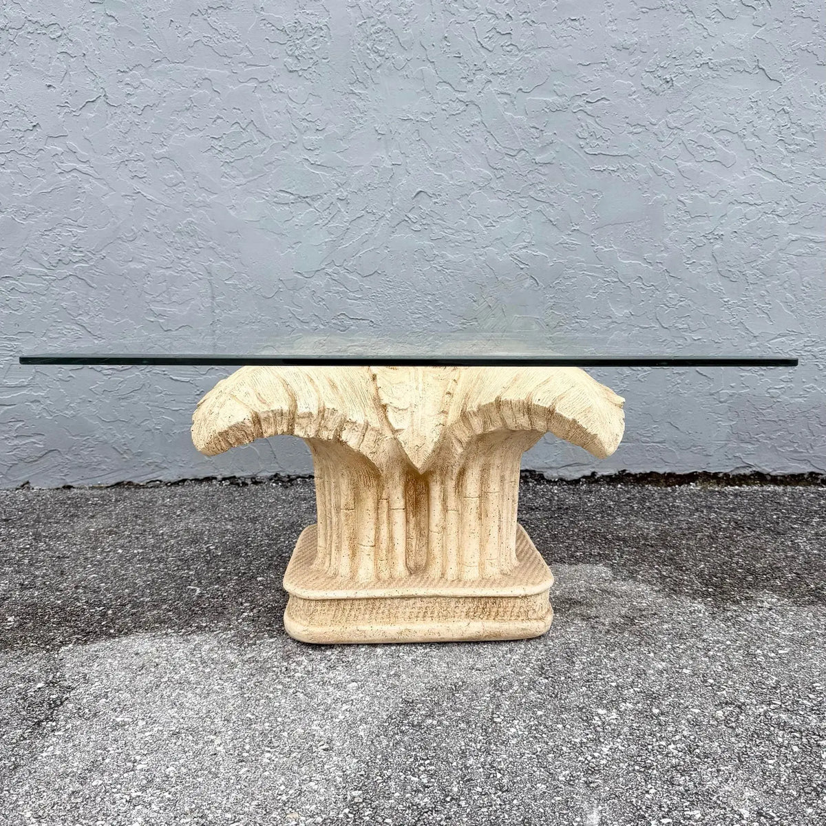 Boho Chic Faux Bamboo Banana Leaf Glass Top Coffee Table