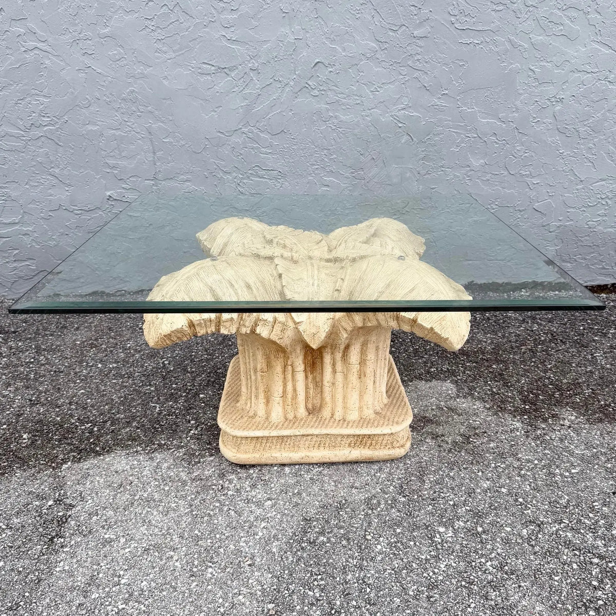 Boho Chic Faux Bamboo Banana Leaf Glass Top Coffee Table