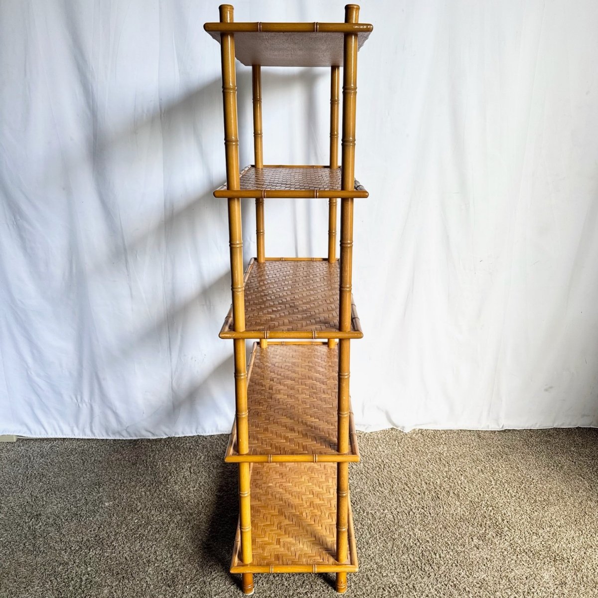 Boho Chic Faux Bamboo Herringbone Bookshelf/Etagere - Dolphin & Flamingo