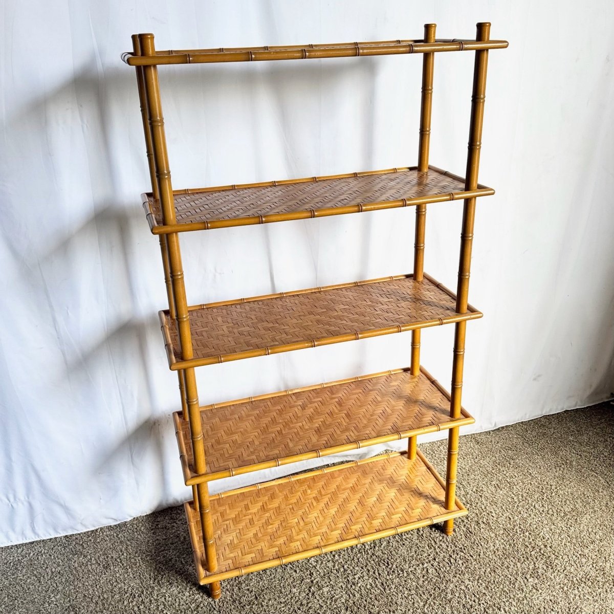 Boho Chic Faux Bamboo Herringbone Bookshelf/Etagere - Dolphin & Flamingo