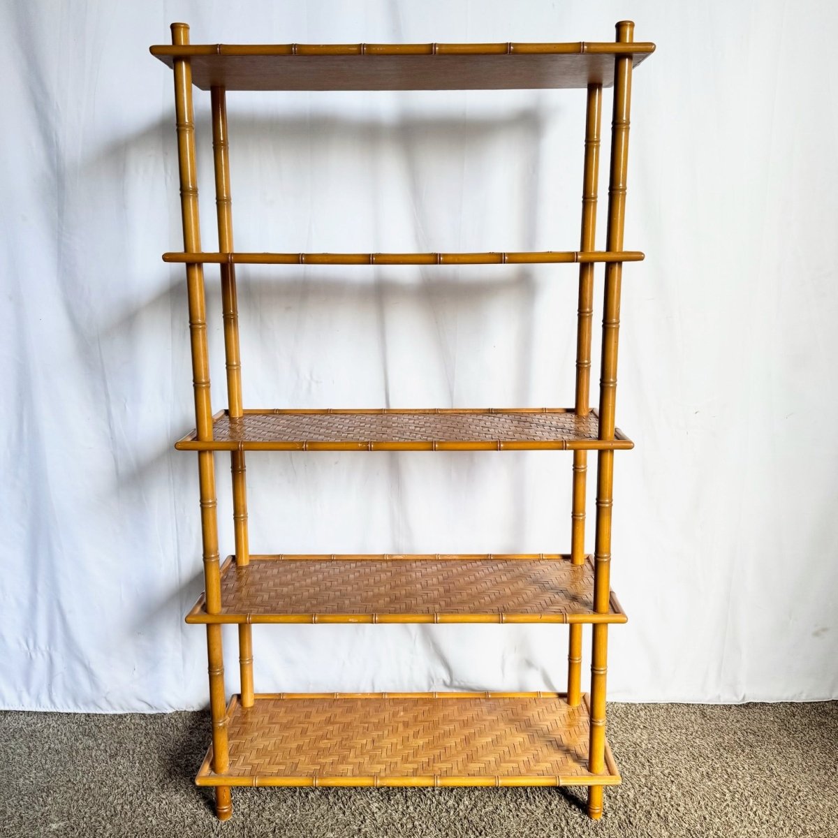 Boho Chic Faux Bamboo Herringbone Bookshelf/Etagere - Dolphin & Flamingo