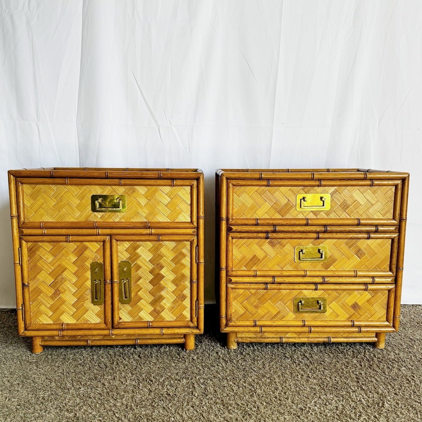 Boho Chic Faux Bamboo Nightstands Dolphin & Flamingo Boho Chic Faux Bamboo Nightstands Dolphin & Flamingo