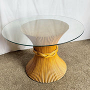 Boho Chic McGuire Style Sheaf of Wheat Circular Glass Top Dining Table - Dolphin & Flamingo