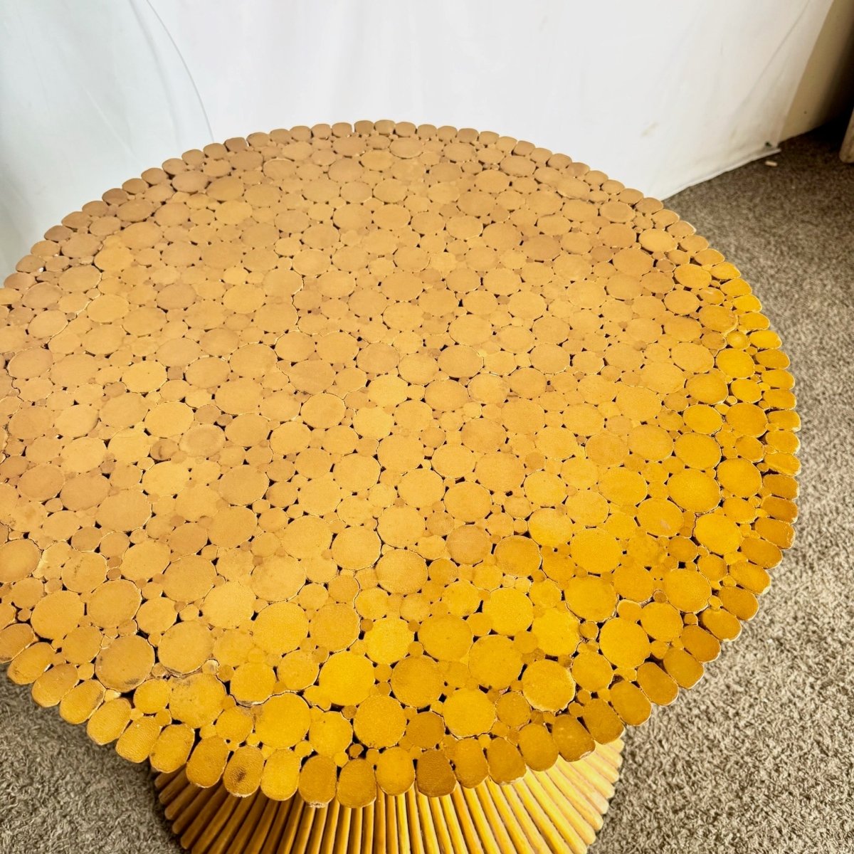 Boho Chic McGuire Style Sheaf of Wheat Circular Glass Top Dining Table - Dolphin & Flamingo