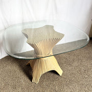 Boho Chic McGuire Style Sheaf of Wheat Rounded Square Glass Top Dining Table - Dolphin & Flamingo