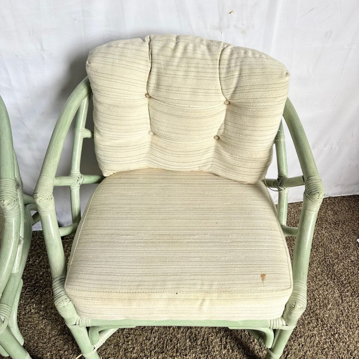 Boho Chic Mint Rattan Chippendale Style Dining Chairs by Ficks Reed - Set of 4 - Dolphin & Flamingo
