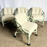 Boho Chic Mint Rattan Chippendale Style Dining Chairs by Ficks Reed - Set of 4 - Dolphin & Flamingo