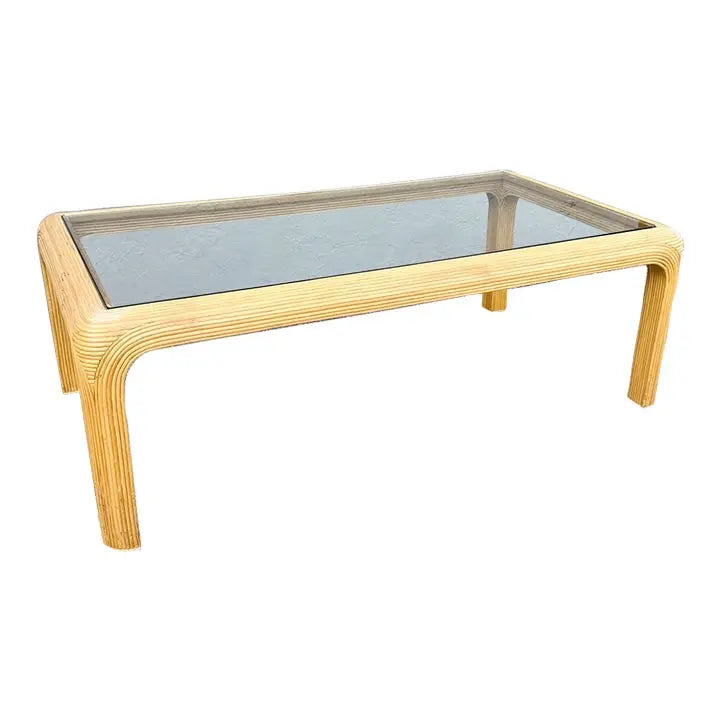 Boho Chic Pencil Reed Glass Top Coffee Table Dolphin & Flamingo