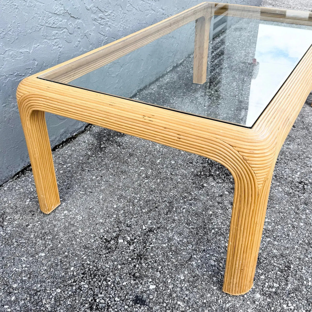 Boho Chic Pencil Reed Glass Top Coffee Table Dolphin & Flamingo